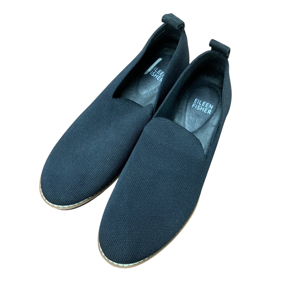 Eileen Fisher Etta Black Knit Loafers Comfortable Slip On Shoes Women's Size‎ 6